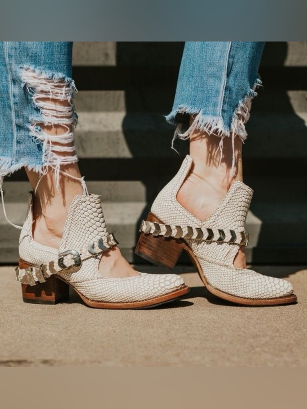 {Freebird by Steven} Blade Snake Embossed Leather Silver Chain Ankle Boots